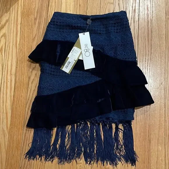 PatBo navy velvet and crochet fringe skirt size 0 brazil 32 - Picture 5 of 10